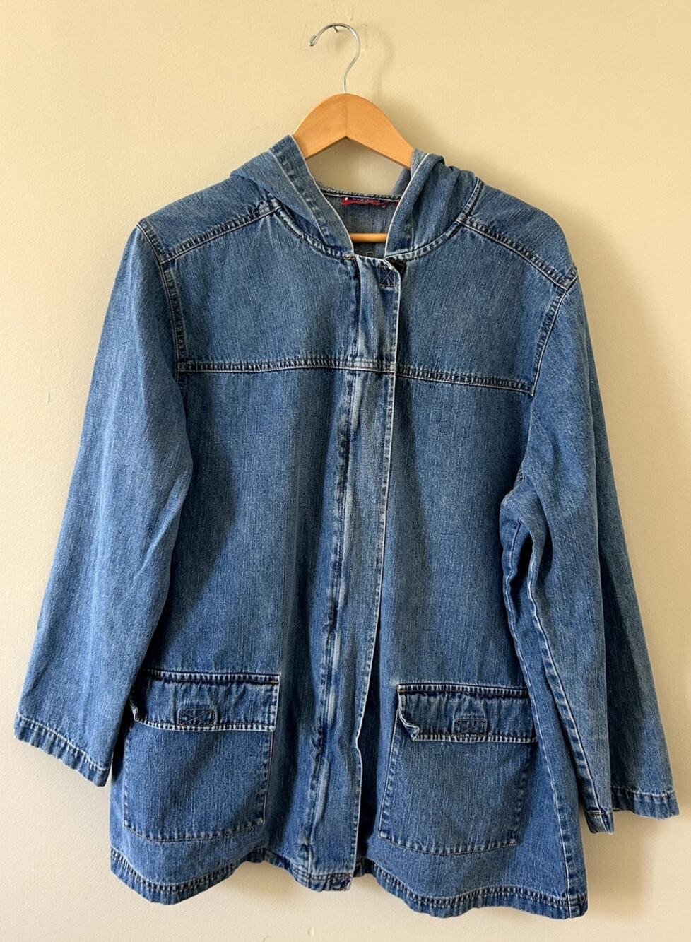 Vintage 90s y2k Oversized Denim Jean Poncho Full-zip Barn Chore Coat Women's 1X